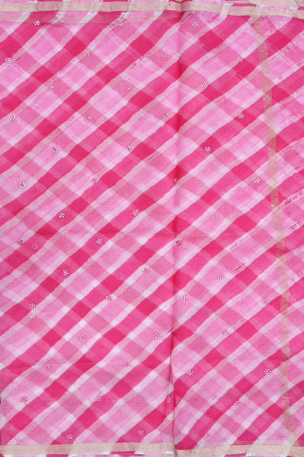 Kota Silk Saree In Red Pink And White With Diagonal Design