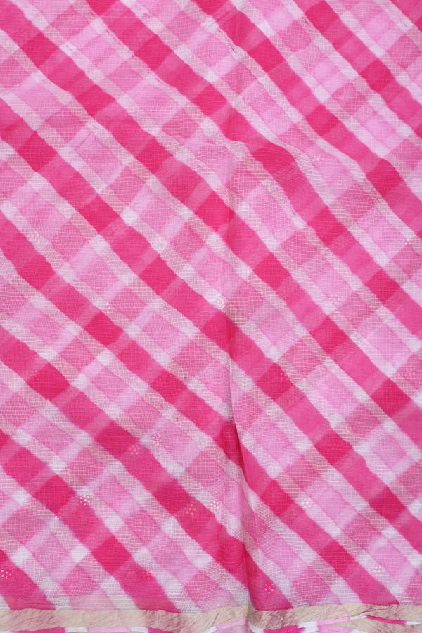 Kota Silk Saree In Red Pink And White With Diagonal Design