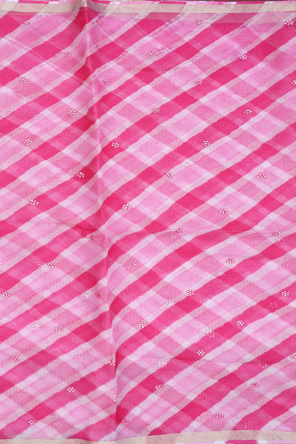 Kota Silk Saree In Red Pink And White With Diagonal Design