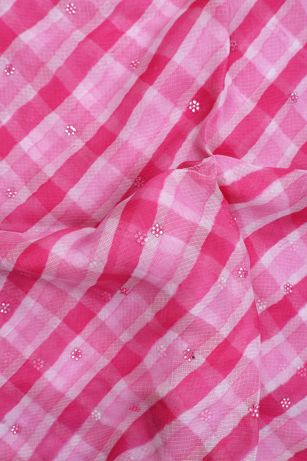 Kota Silk Saree In Red Pink And White With Diagonal Design