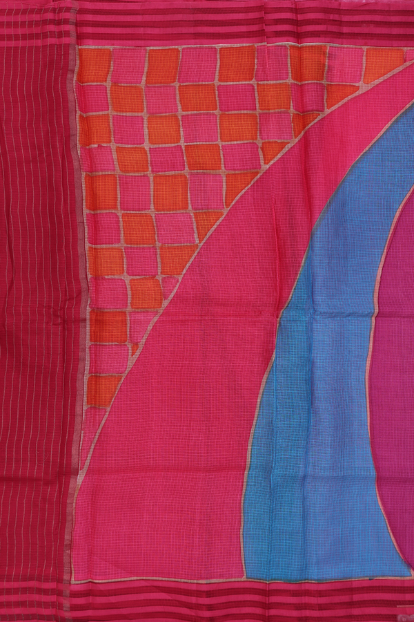 Kota Silk Saree In Red With Stripes Border