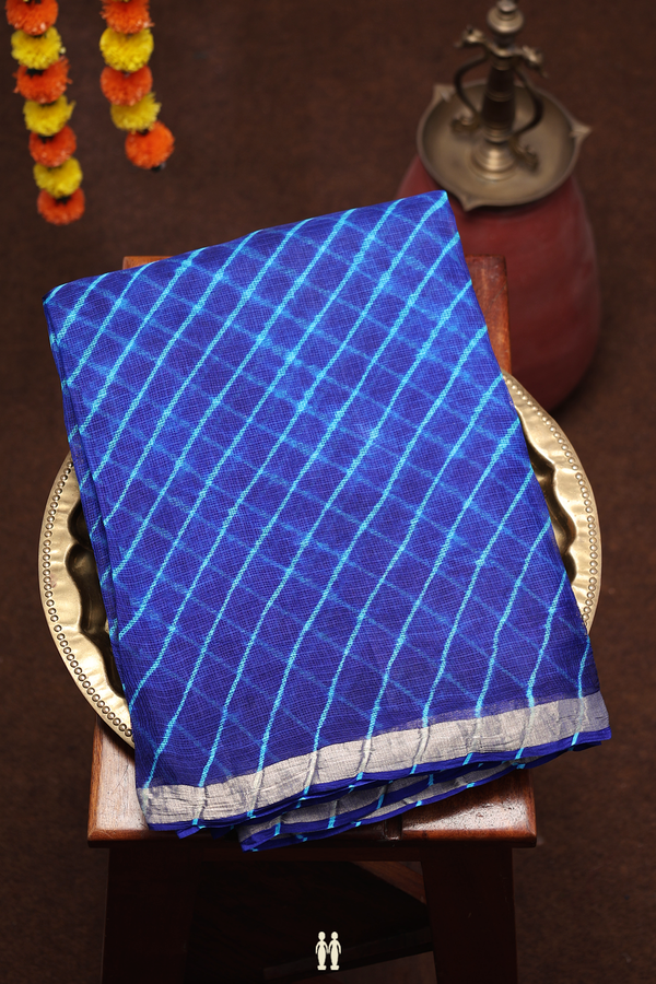 Kota Silk Saree In Royal Blue With Diagonal Design