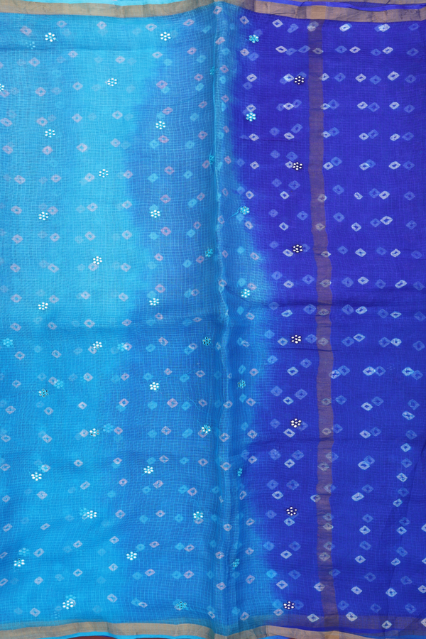 Kota Silk Saree In Shades Of Blue With Threadwork Buttas