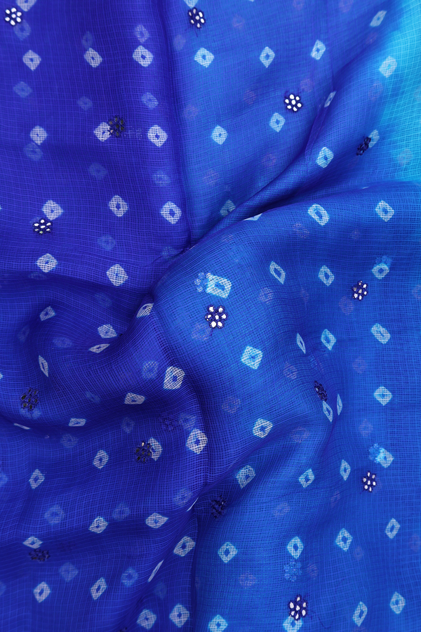 Kota Silk Saree In Shades Of Blue With Threadwork Buttas