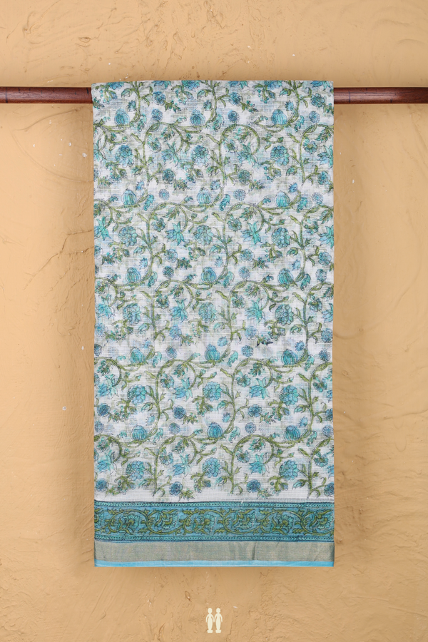 Kota Silk Saree In White With Floral Design