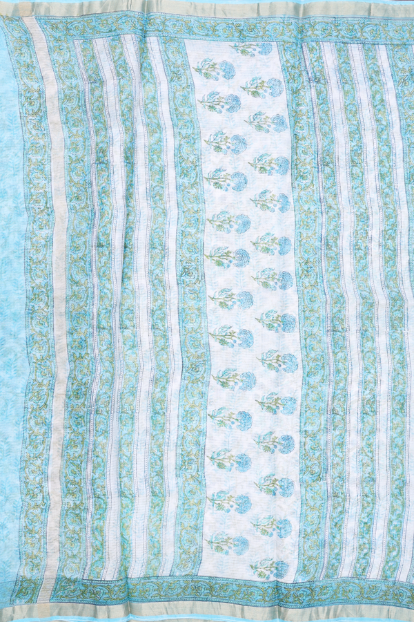 Kota Silk Saree In White With Floral Design