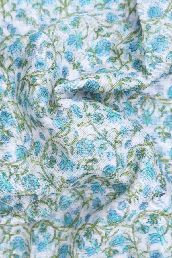 Kota Silk Saree In White With Floral Design