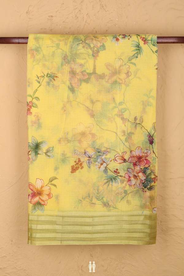 Kota Silk Saree In Yellow With Floral Design