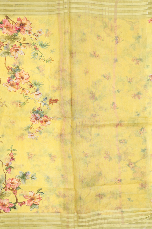 Kota Silk Saree In Yellow With Floral Design