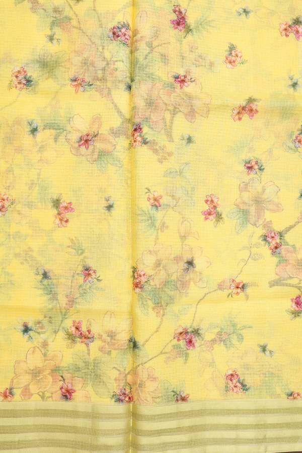 Kota Silk Saree In Yellow With Floral Design
