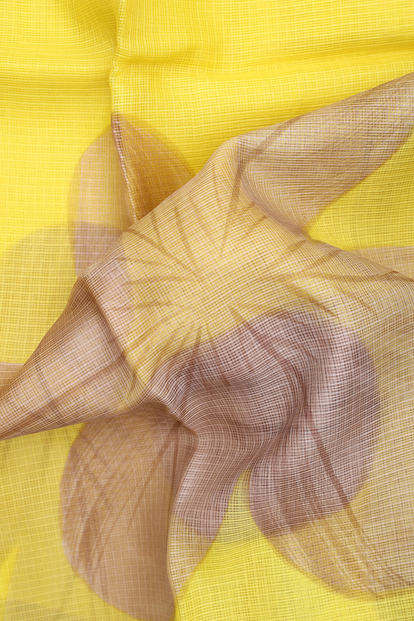 Kota Silk Saree In Yellow With Floral Design