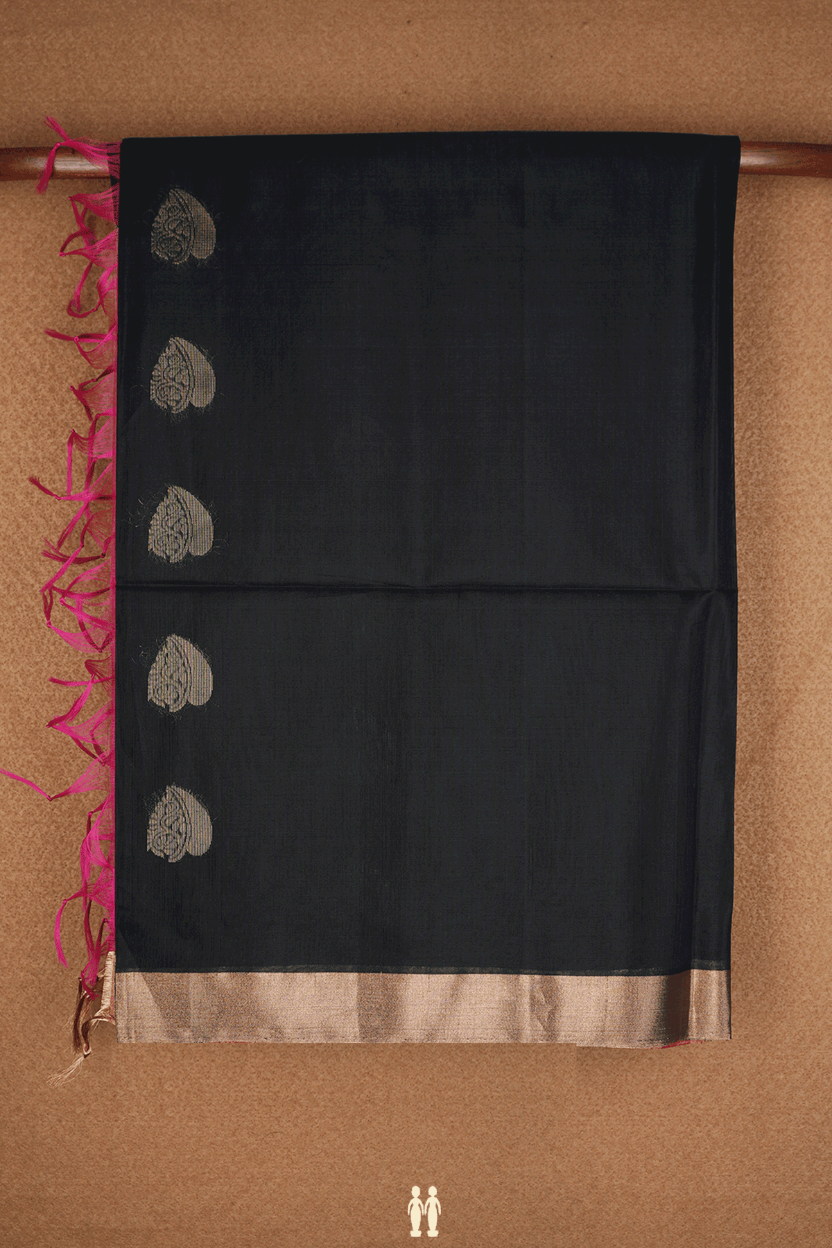 Leaf Zari Motifs Black Kora Silk Cotton Saree