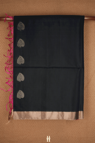 Leaf Zari Motifs Black Kora Silk Cotton Saree