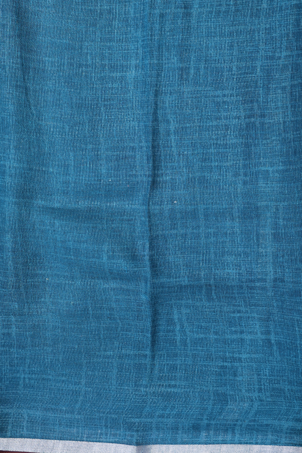 Linen Saree In Blue With Leaf Design