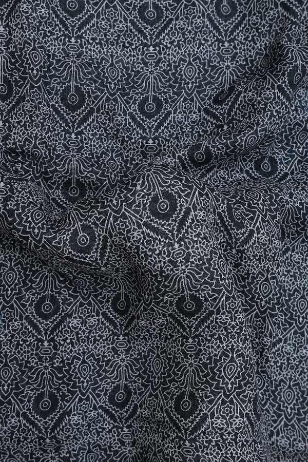Linen Saree In Charcoal Grey With Printed Design
