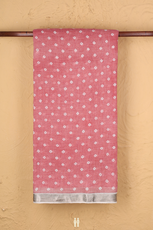Linen Saree In Dusty Pink With Printed Buttas