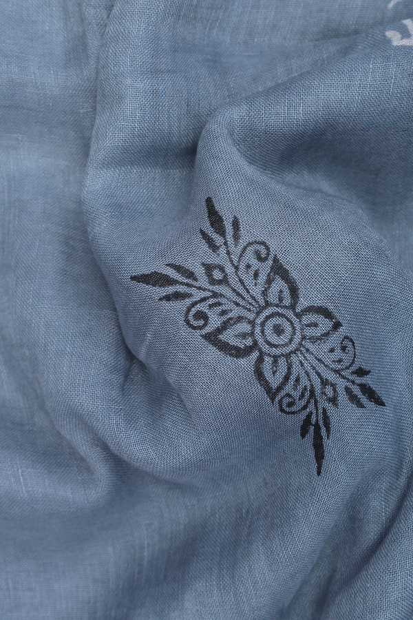 Linen Saree In Grey With Tree Motifs