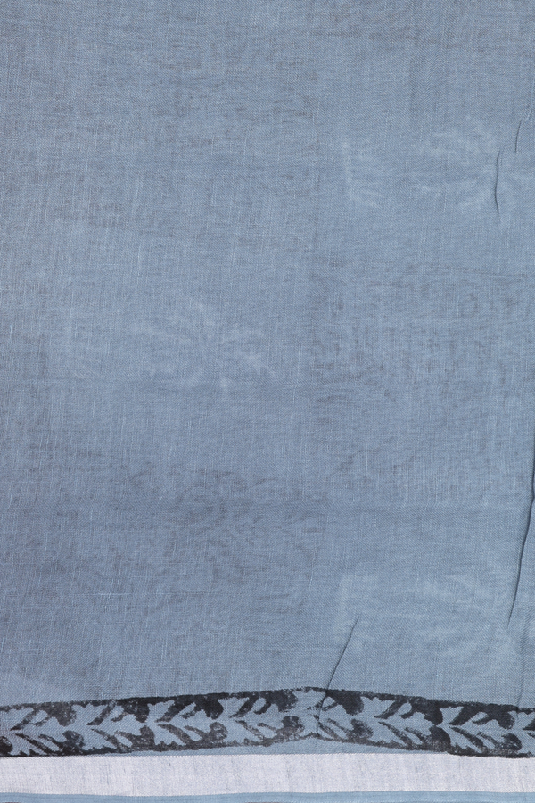 Linen Saree In Grey With Tree Motifs