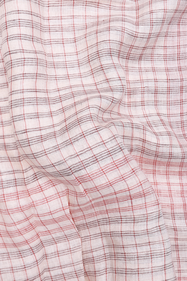 Linen Saree In Ivory With Checks Design