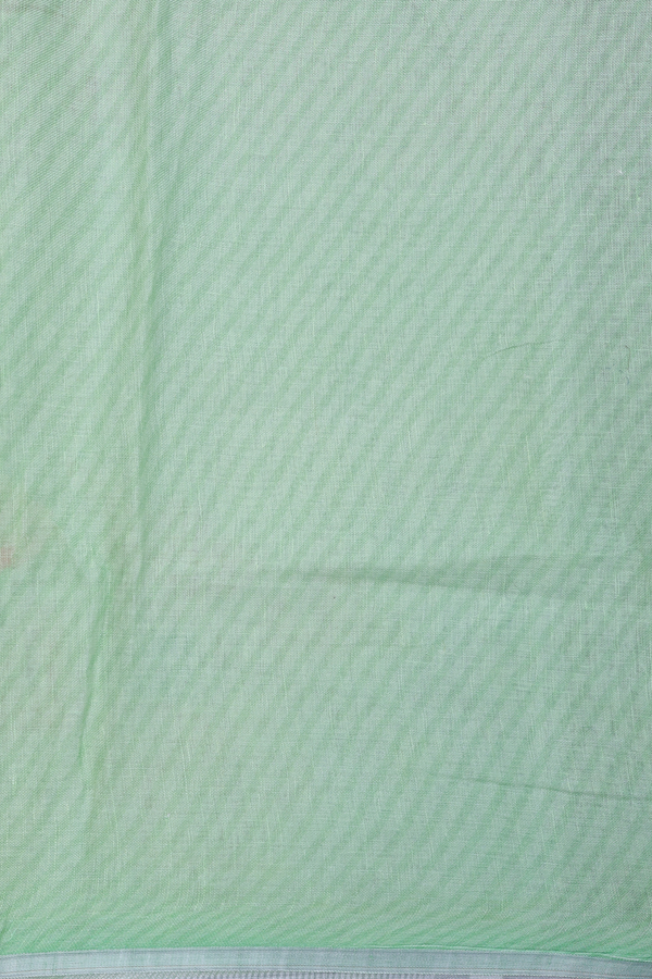 Linen Saree In Pale Green With Floral Printed Design