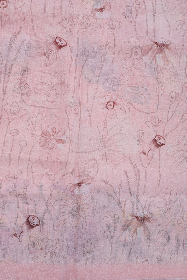Linen Saree In Pastel Pink With Floral Design