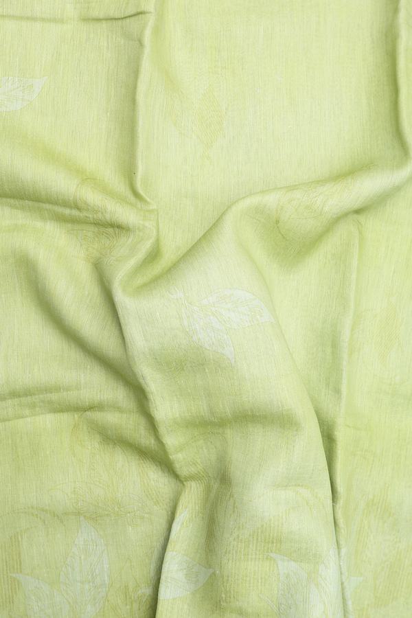 Linen Saree In Pear Green With Leaf Design