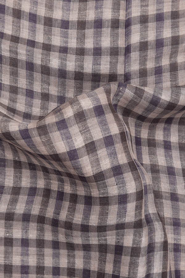 Linen Saree In Shades Of Brown With Checks Design