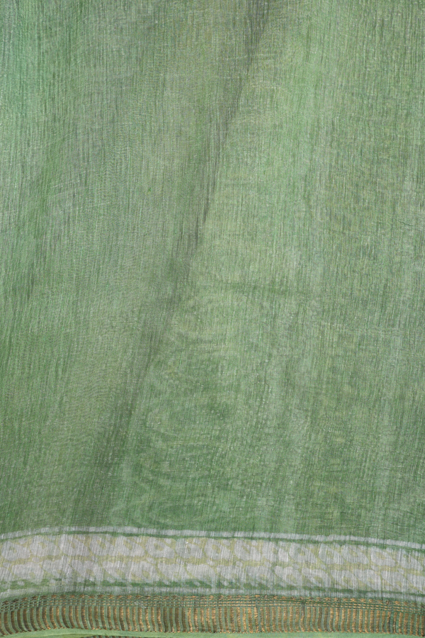 Linen Saree In Shades Of Green With Floral Printed Design