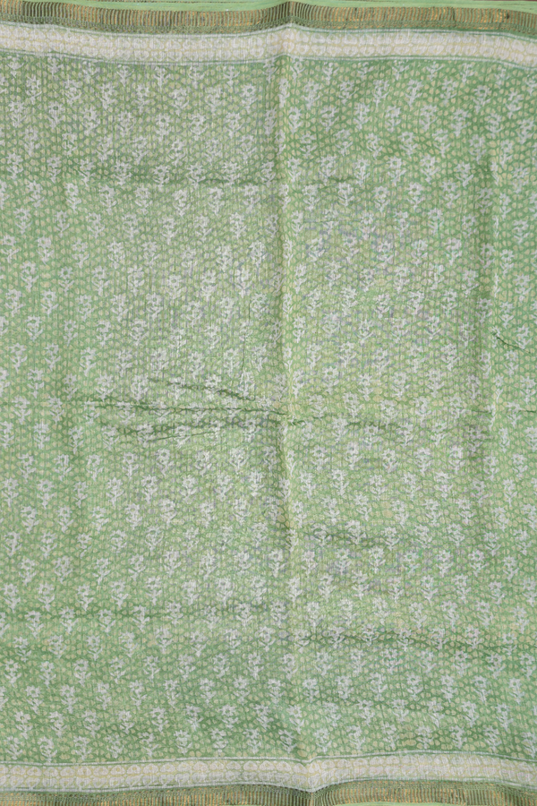 Linen Saree In Shades Of Green With Floral Printed Design