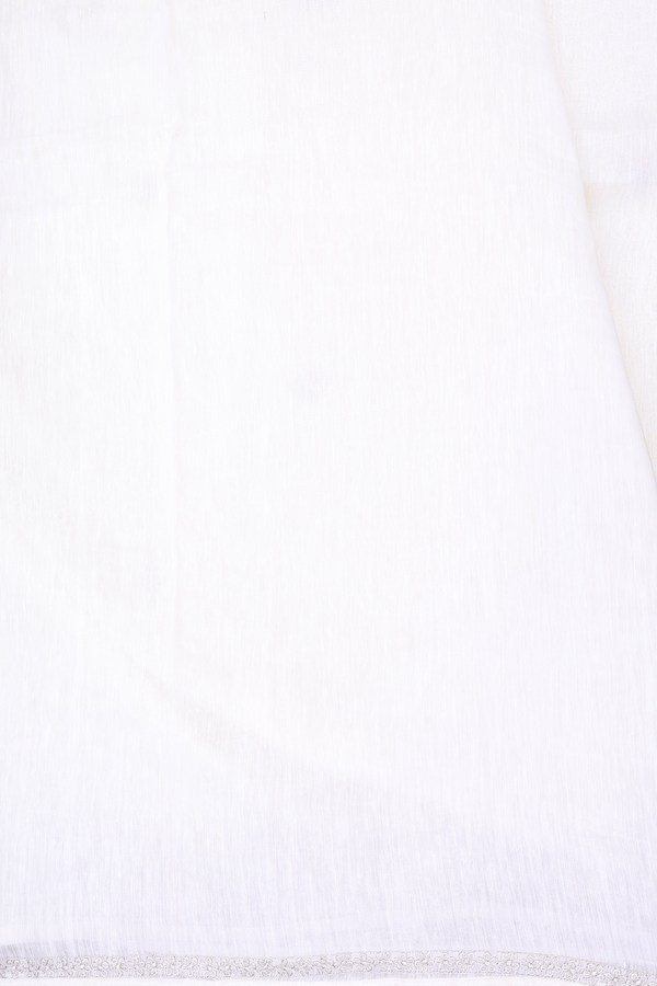 Linen Saree In White Floral Threadwork Buttas