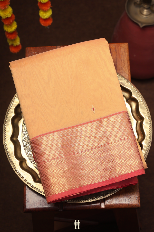 Maheswari Silk Cotton Saree In Orange With Zari Buttas