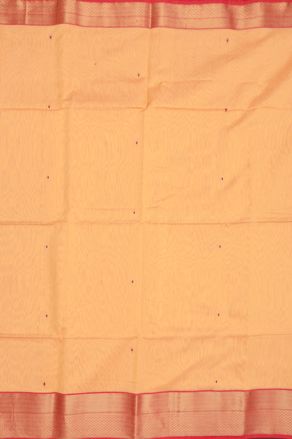 Maheswari Silk Cotton Saree In Orange With Zari Buttas