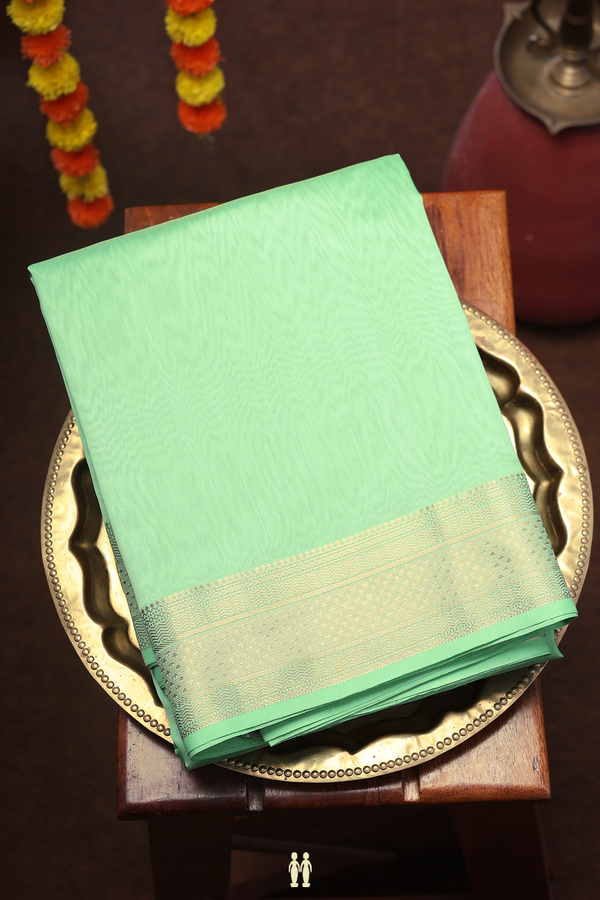 Maheswari Silk Cotton Saree In Mint Green With Zari Border