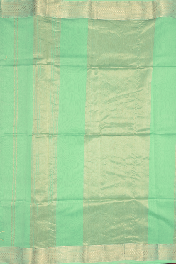 Maheswari Silk Cotton Saree In Mint Green With Zari Border