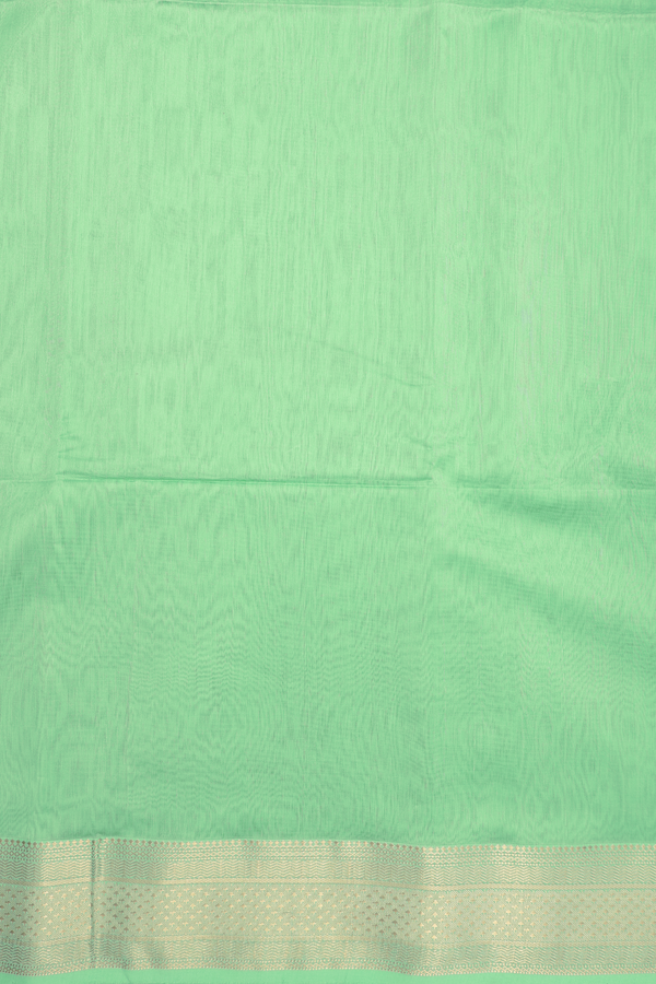 Maheswari Silk Cotton Saree In Mint Green With Zari Border