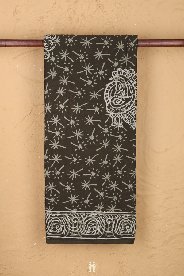 Ahmedabad Cotton Saree Dark Olive Green With Printed Design