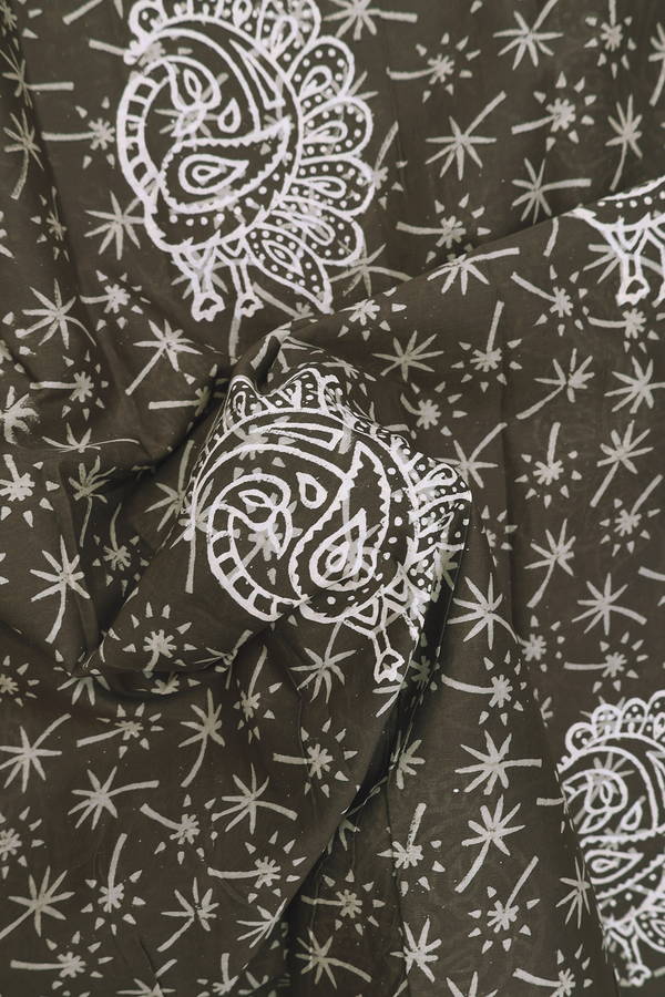 Ahmedabad Cotton Saree Dark Olive Green With Printed Design