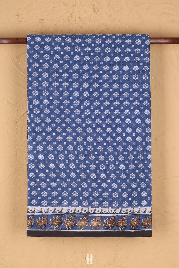 Hyderabad Cotton Saree In Capri Blue With Floral Design