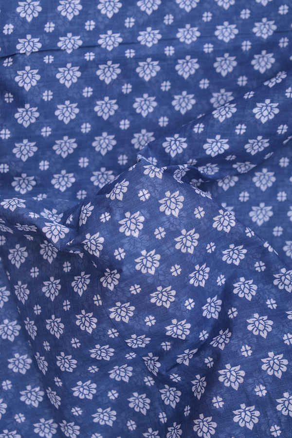 Hyderabad Cotton Saree In Capri Blue With Floral Design