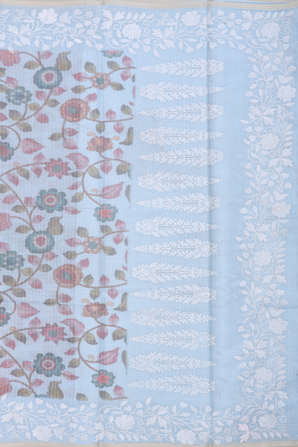 Kota Cotton Saree In Pastel Blue With Floral Design