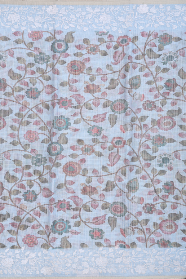 Kota Cotton Saree In Pastel Blue With Floral Design