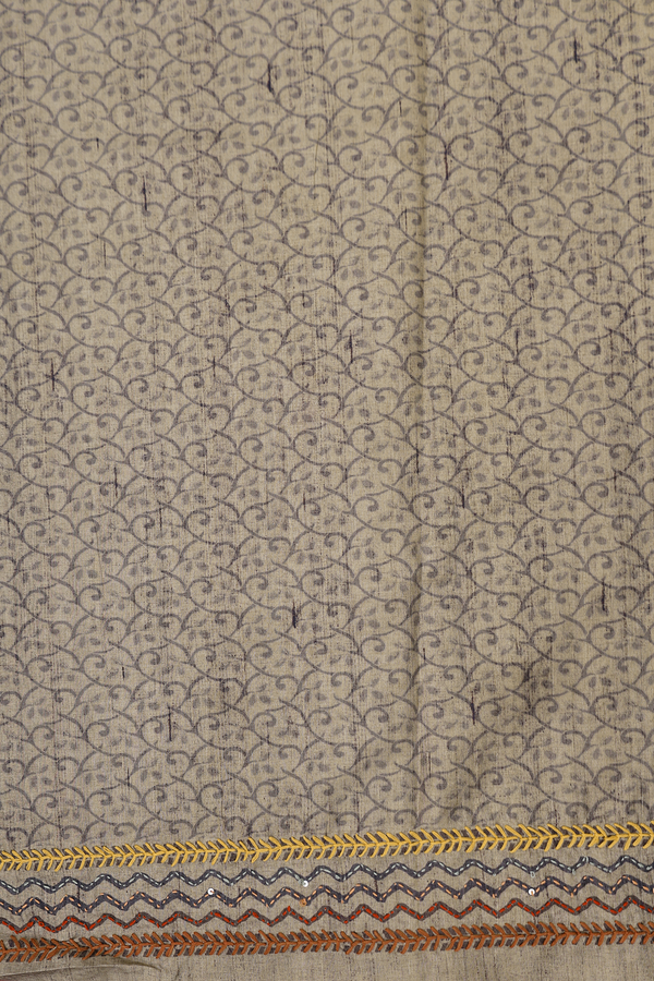 Tussar Silk Saree In Brown With Embroidered Buttas