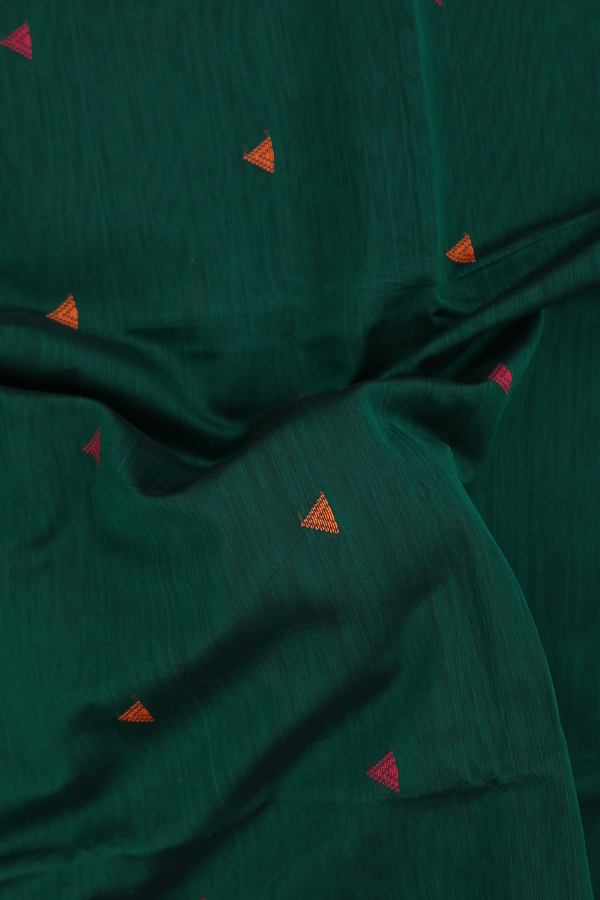 Maheswari Silk Cotton Saree Dark Green With Threadwork Buttas