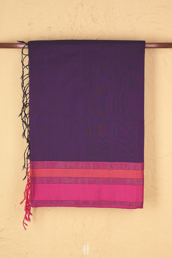 Maheswari Silk Cotton Saree Deep Purple With Contrast Border