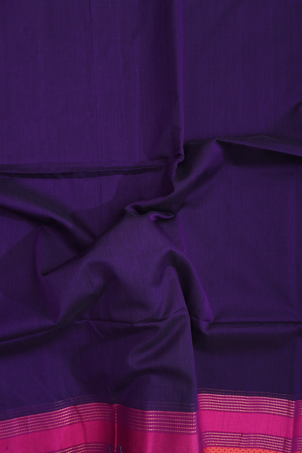 Maheswari Silk Cotton Saree Deep Purple With Contrast Border