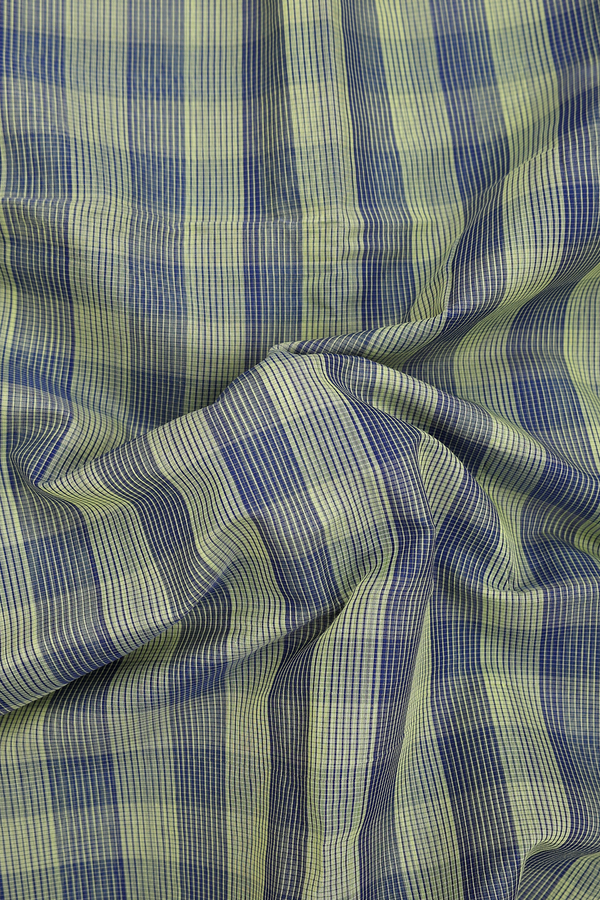 Maheswari Silk Cotton Saree Green And Blue With Checks Design