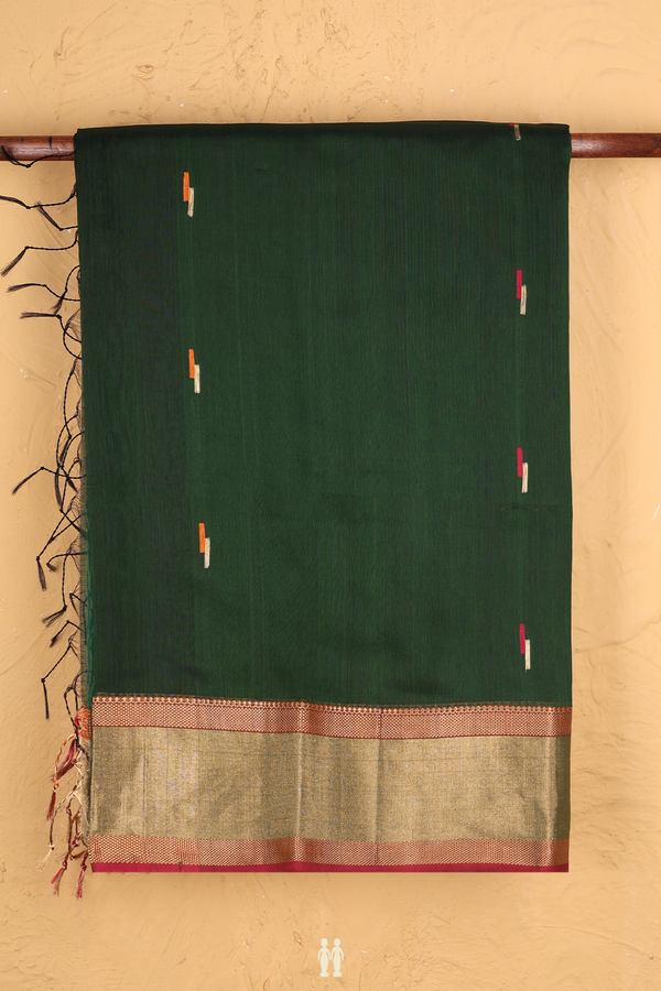 Maheswari Silk Cotton Saree Green With Allover Buttas