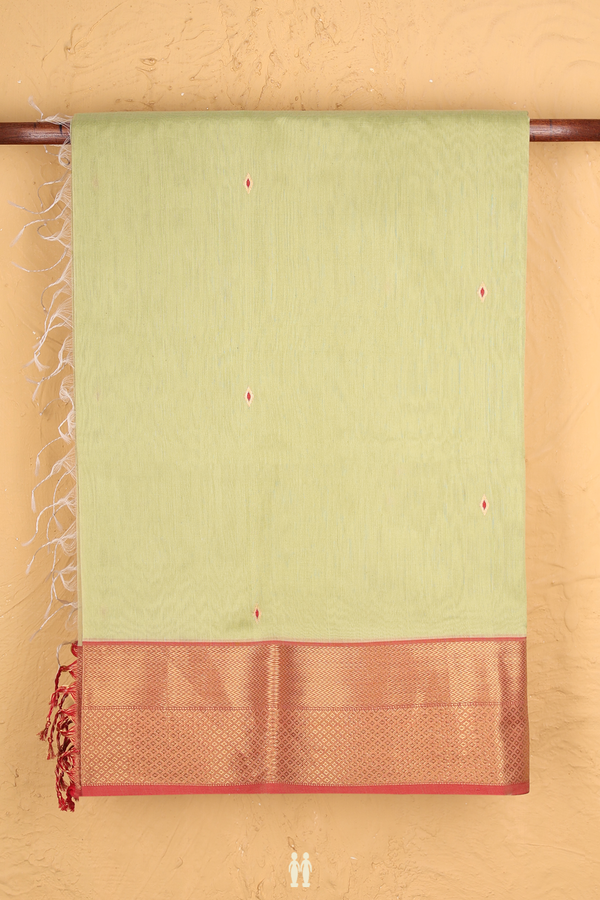 Maheswari Silk Cotton Saree Green With Zari Buttas