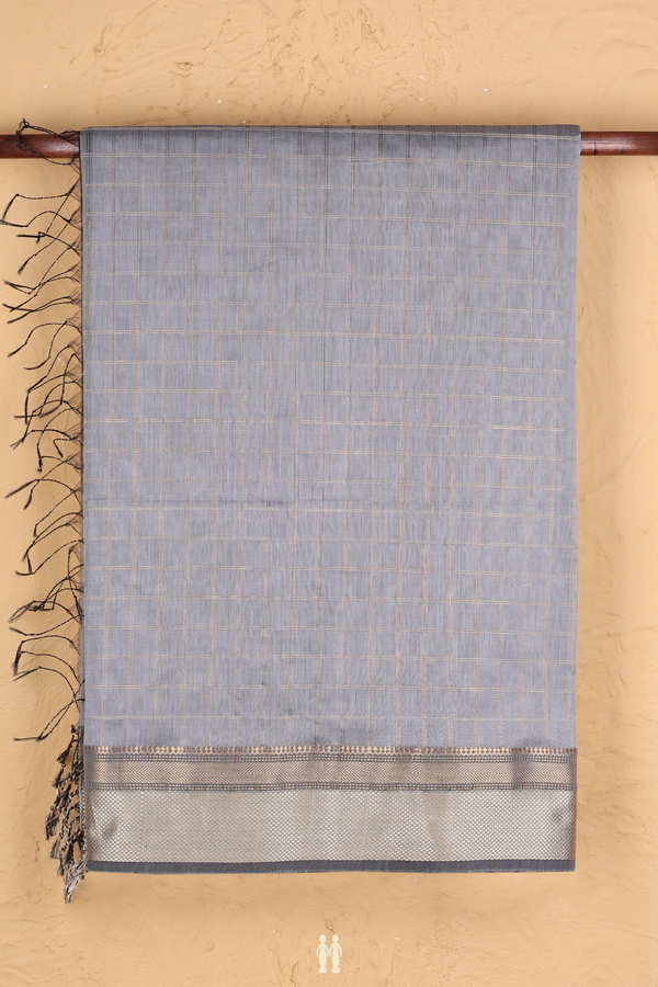 Maheswari Silk Cotton Saree In Grey With Checks Design