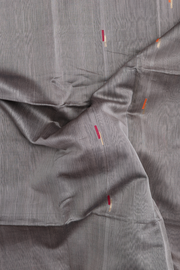 Maheswari Silk Cotton Saree In Greyish Green With Buttas